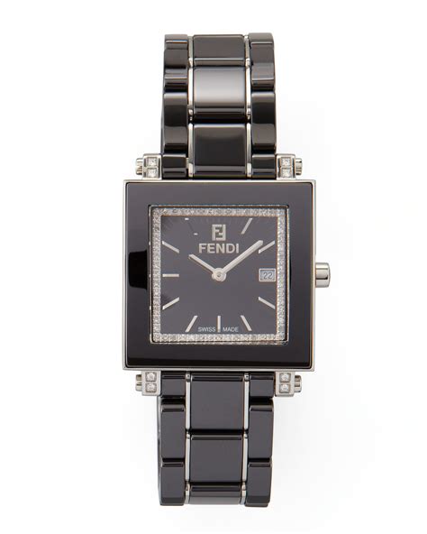 fendi women's swiss quartz square diamond accented ceramic bracelet watch|fendi watches 38mm.